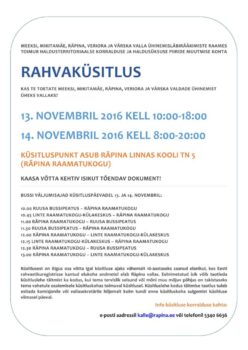 Rahvaküsitlus elanike arvamuse väljaselgitamiseks @ Räpina Raamatukogu | Räpina | Põlva maakond | Eesti