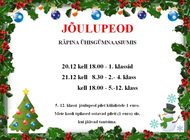 ÜG Jõulupidu 1. klassid @ Räpina Ühisgümnaasiumi Aula