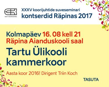 Kontsert: Tartu Ülikooli kammerkoor @ Räpina Aianduskooli saal | Räpina | Põlva maakond | Eesti