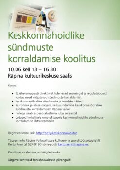 Keskkonnahoidlike sündmuste korraldamise koolitus @ Räpina kultuurikeskuse saal | Räpina | Põlva maakond | Eesti