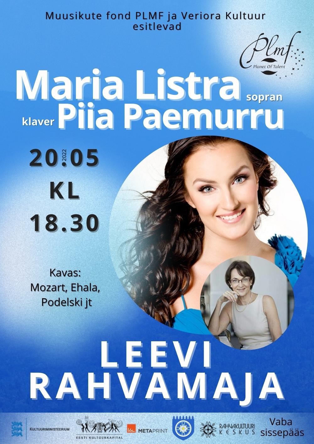Maria Listra kontsert @ Leevi rahvamaja | Leevi | Põlva maakond | Eesti
