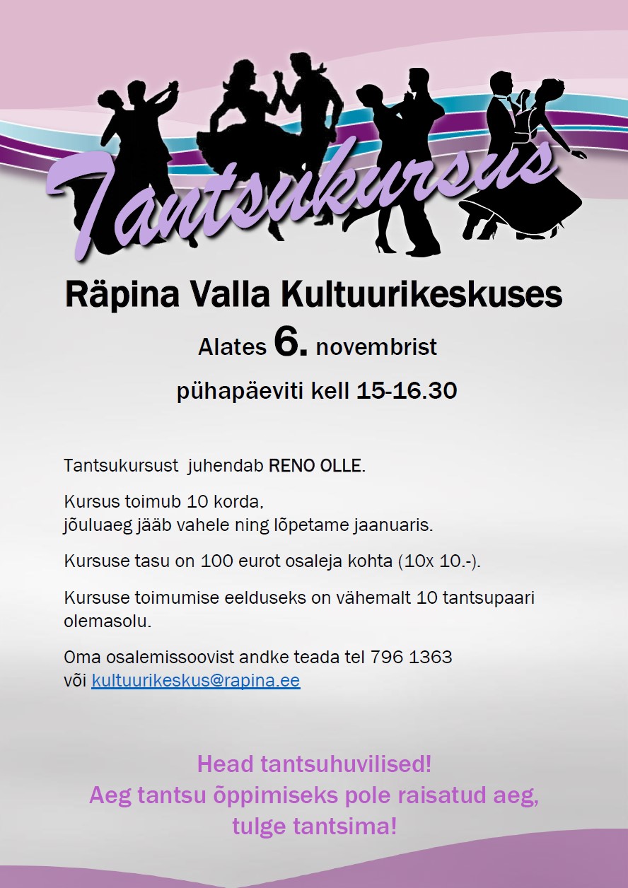 Tantsukursus @ Räpina Valla Kultuurikeskus | Räpina | Põlva maakond | Eesti