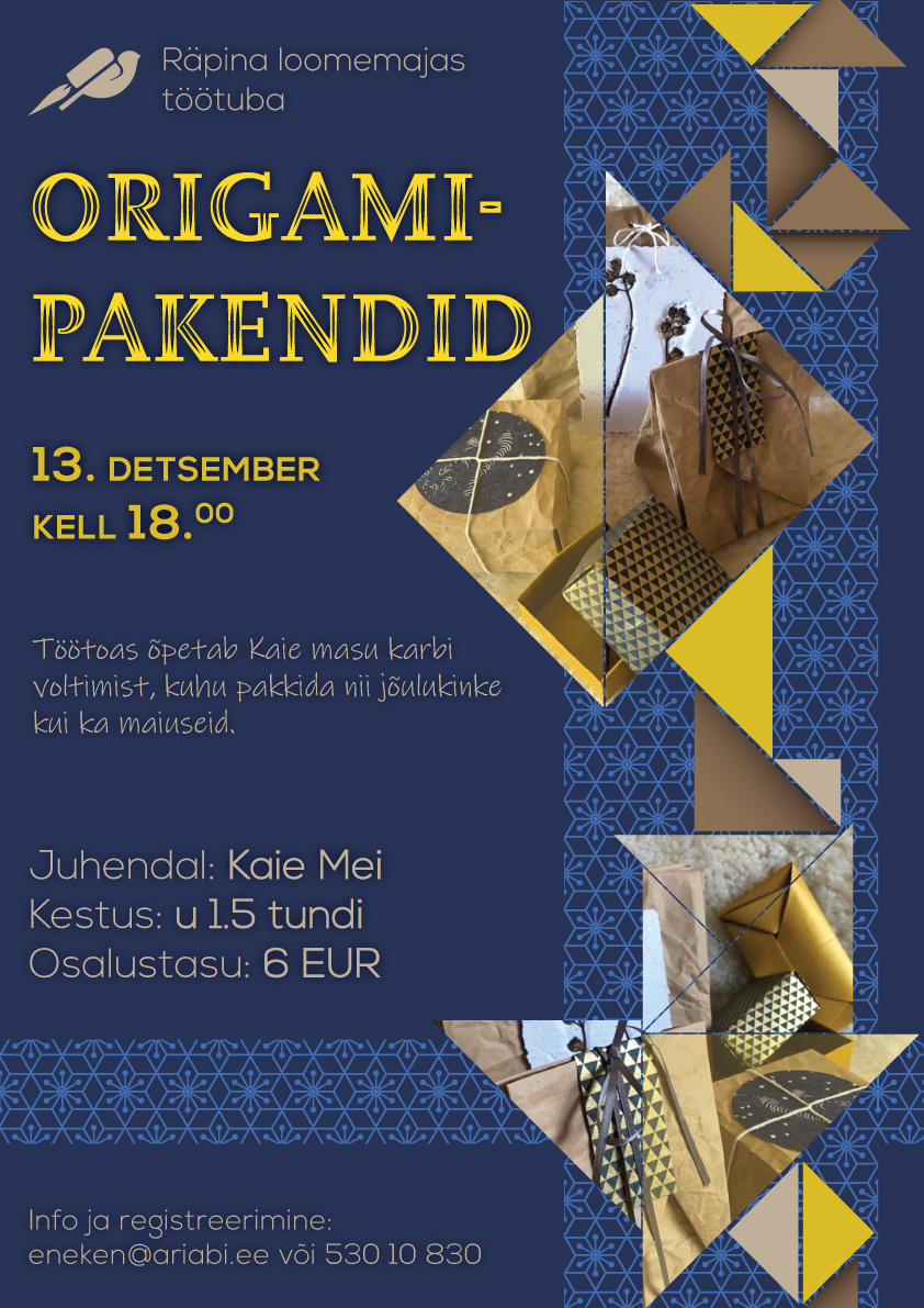 Origamipakendite töötuba @ Räpina loomemajas | Räpina | Põlva maakond | Eesti
