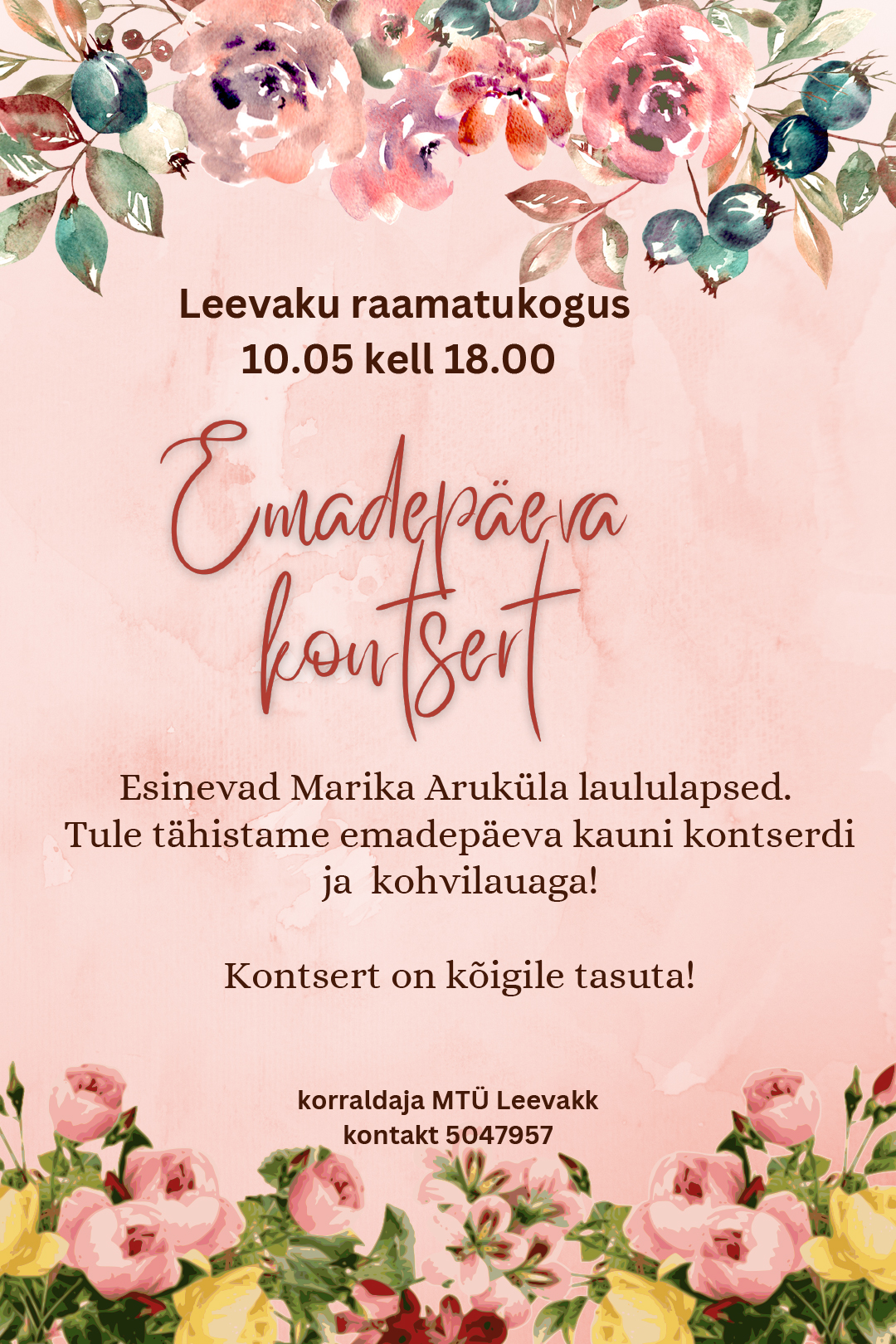 Emadepäeva kontsert Leevaku raamatukogus @ Leevaku raamatukogu | Leevaku | Põlva maakond | Eesti