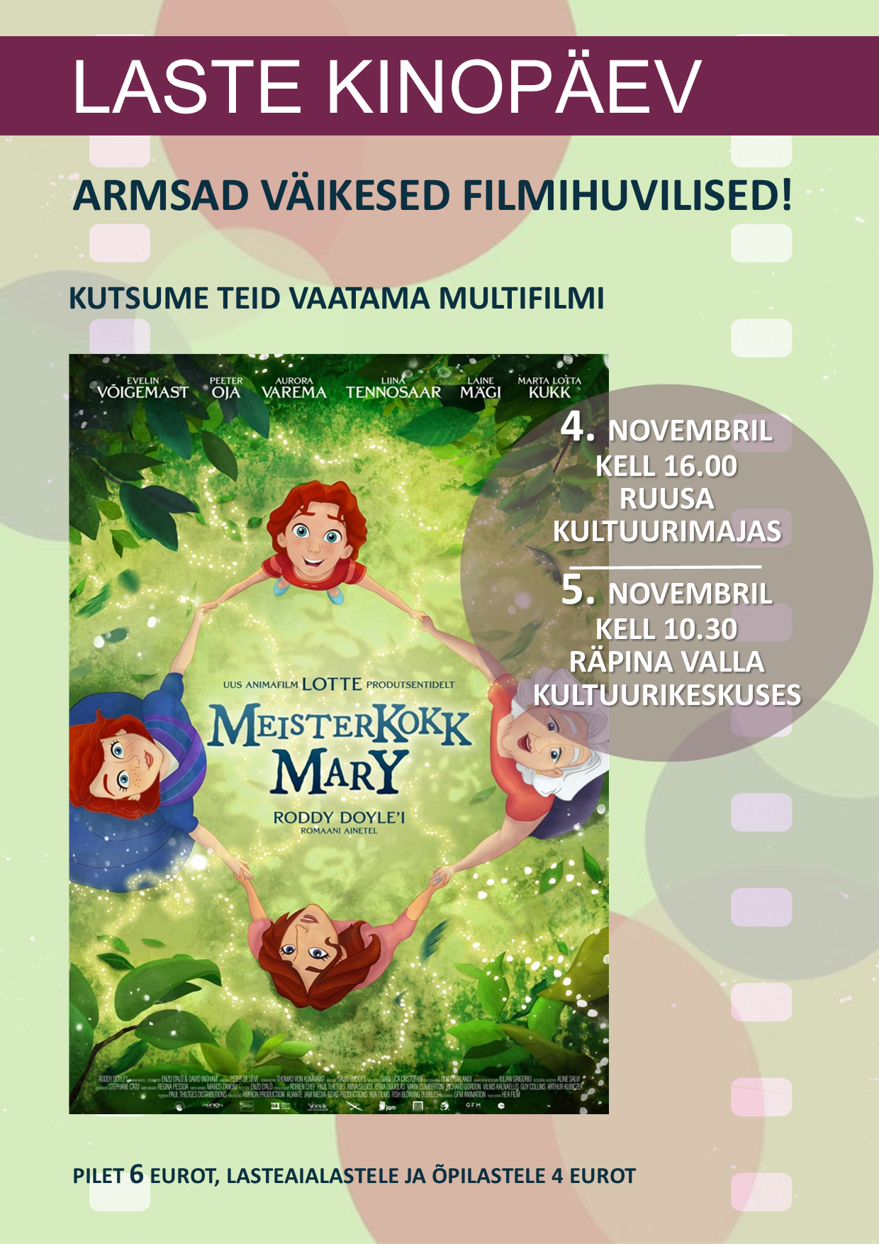 Multifilm "Meisterkokk Mary" Ruusa kultuurimajas @ Ruusa kultuurimaja | Ruusa | Põlva maakond | Eesti