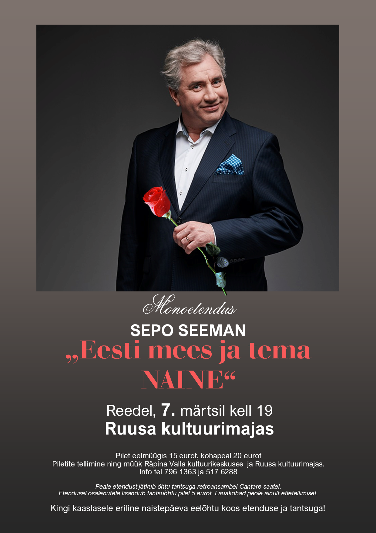 Sepo Seeman etendusega "Eesti mees ja tema naine" @ Ruusa kultuurimaja | Ruusa | Põlva maakond | Eesti