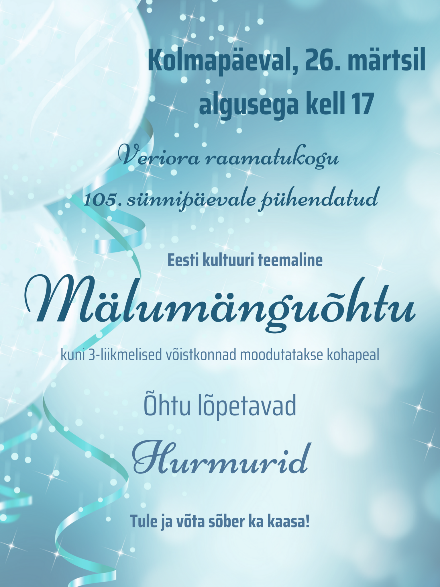 Mälumänguõhtu @ Veriora raamatukogu | Veriora | Põlva maakond | Eesti