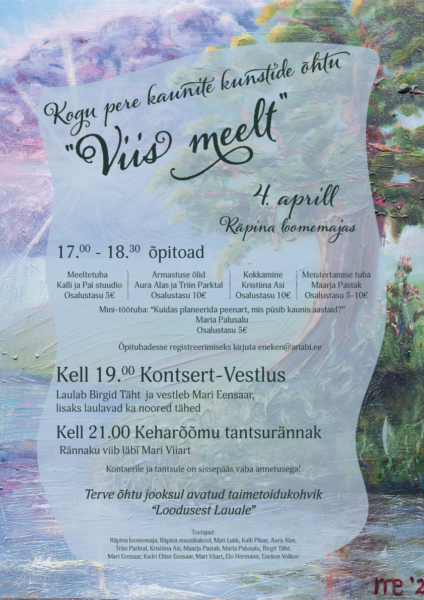 Kogu pere kaunite kunstide õhtu "Viis meelt" Räpina loomemajas @ Räpina loomemaja | Räpina | Põlva maakond | Eesti