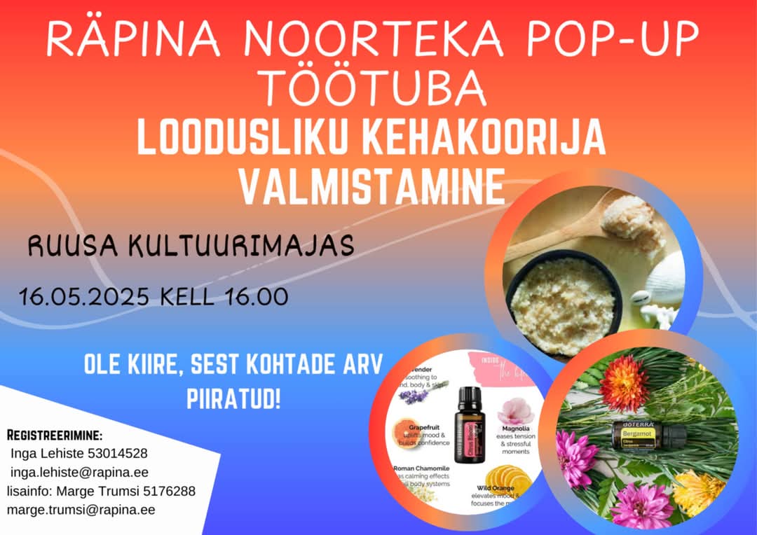 Looduskosmeetika õpituba noortele @ Ruusa kultuurimaja | Ruusa | Põlva maakond | Eesti