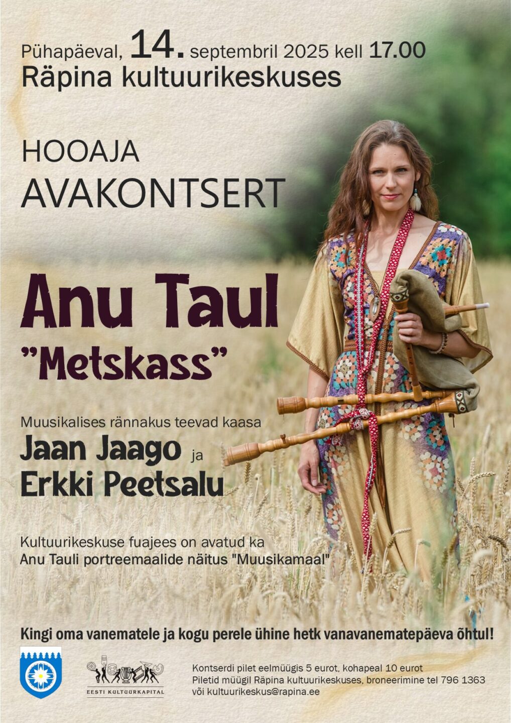 Hooaja avakontsert . Anu Taul, Jaan Jaago, Erkki Peetsalu @ Räpina kultuurikeskus | Räpina | Põlva maakond | Eesti