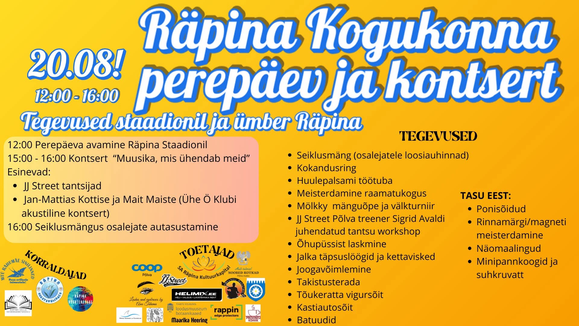 Räpina kogukonna perepäev ja kontsert Räpina staadionil ja noortekeskuses @ Räpina staadionil ja noortekeskuses