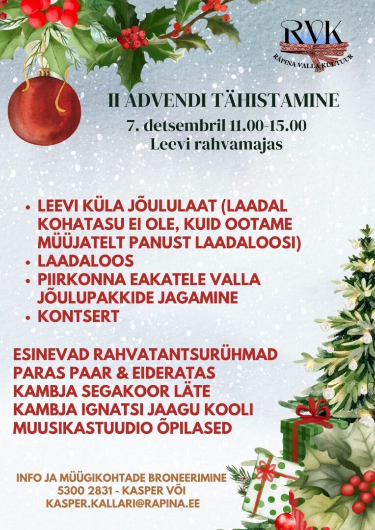 2. advendi tähistamine Leevil @ Leevi rahvamaja | Leevi | Põlva maakond | Eesti