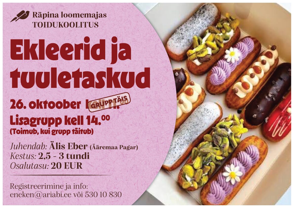 Ekleerid ja tuuletaskud - toidukoolitus Räpina loomemajas @ Räpina loomemaja | Räpina | Põlva maakond | Eesti