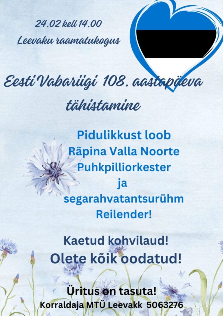 Eesti Vabariigi 108. aastapäeva tähistamine @ Leevaku raamatukogu | Leevaku | Põlva maakond | Eesti