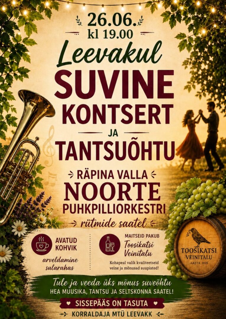 Kontsert-Tantsuõhtu Räpina Valla Noorte Puhkpilliorkestri meeleolukate rütmide saatel @ Leevaku külaplats | Leevaku | Põlva maakond | Eesti