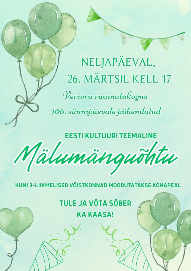 Mälumänguõhtu Veriora raamatukogus @ Veriora raamatukogu | Veriora | Põlva maakond | Eesti